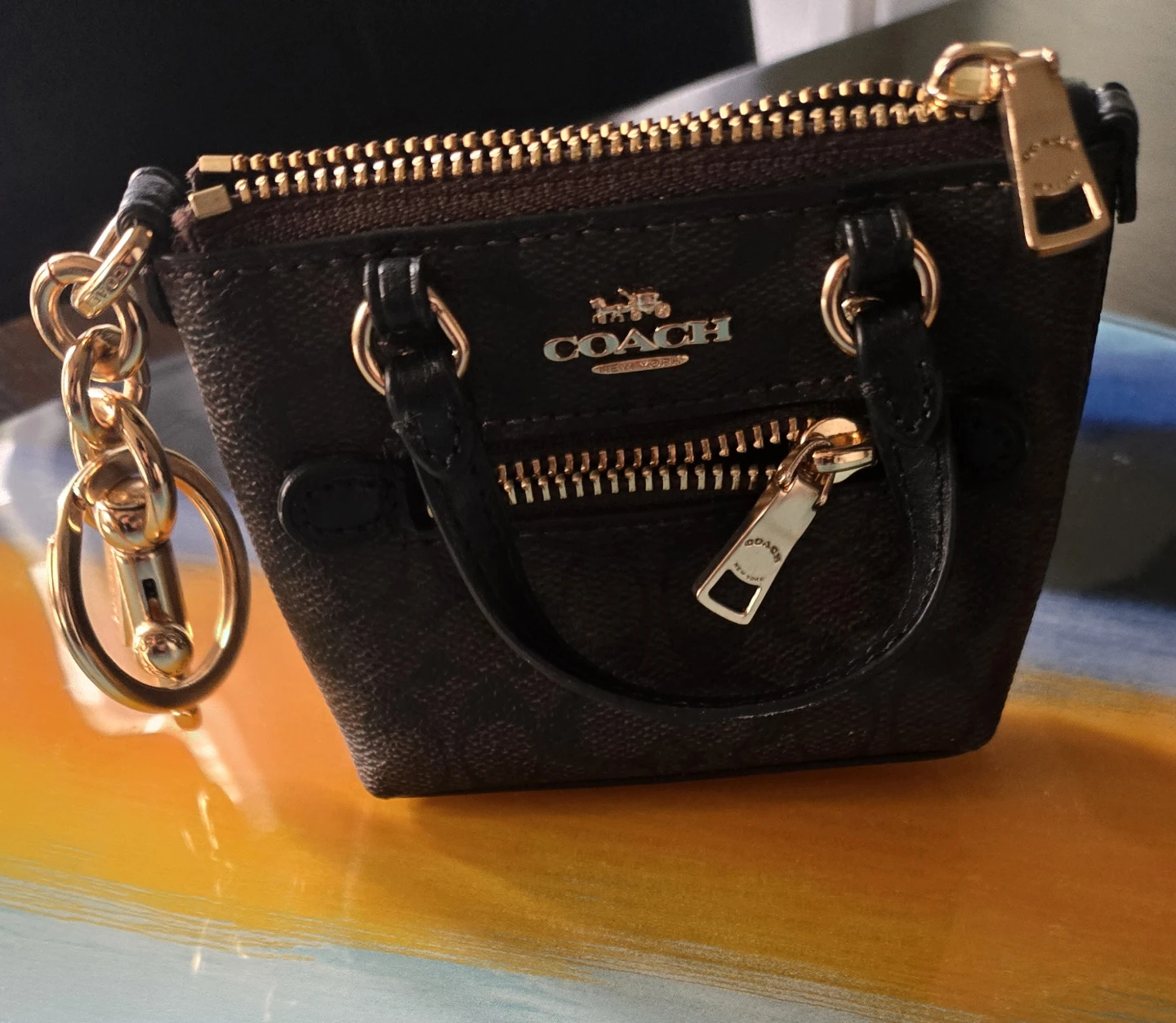 Coach Mini Bag Keychain Brown Signature