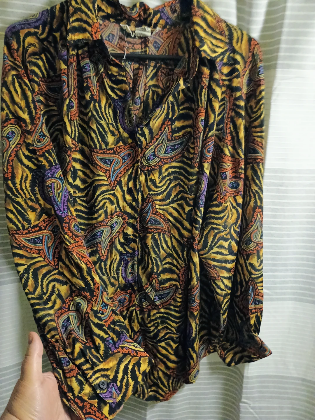 Vibrant Paisley and Zebra Print Button-Up Blouse - photo 2