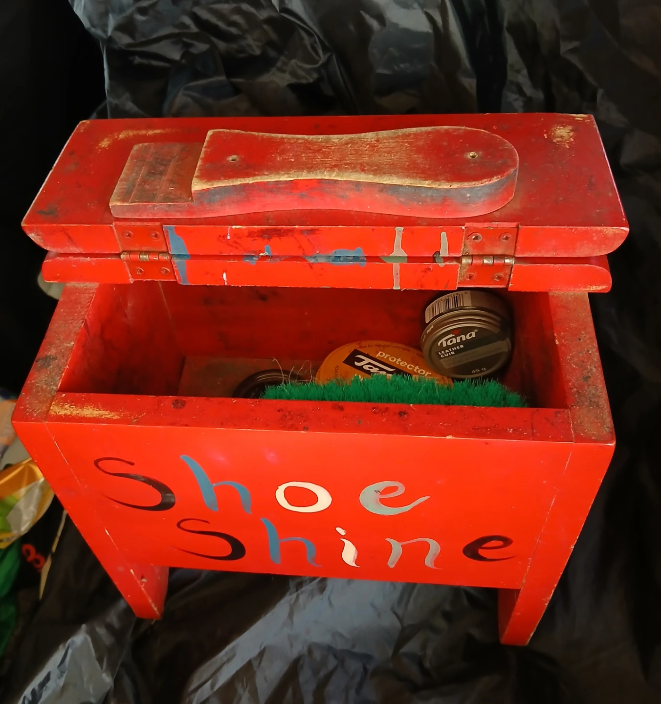 Vintage Red Wooden Shoe Shine Box Stool - photo 2