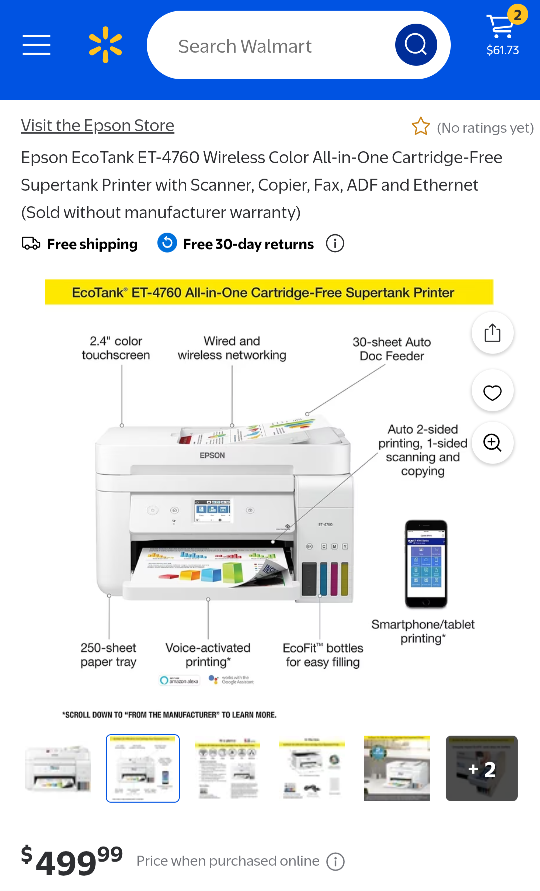 EPSON ET-4760 Wireless All in One Inkjet Printer - photo 2