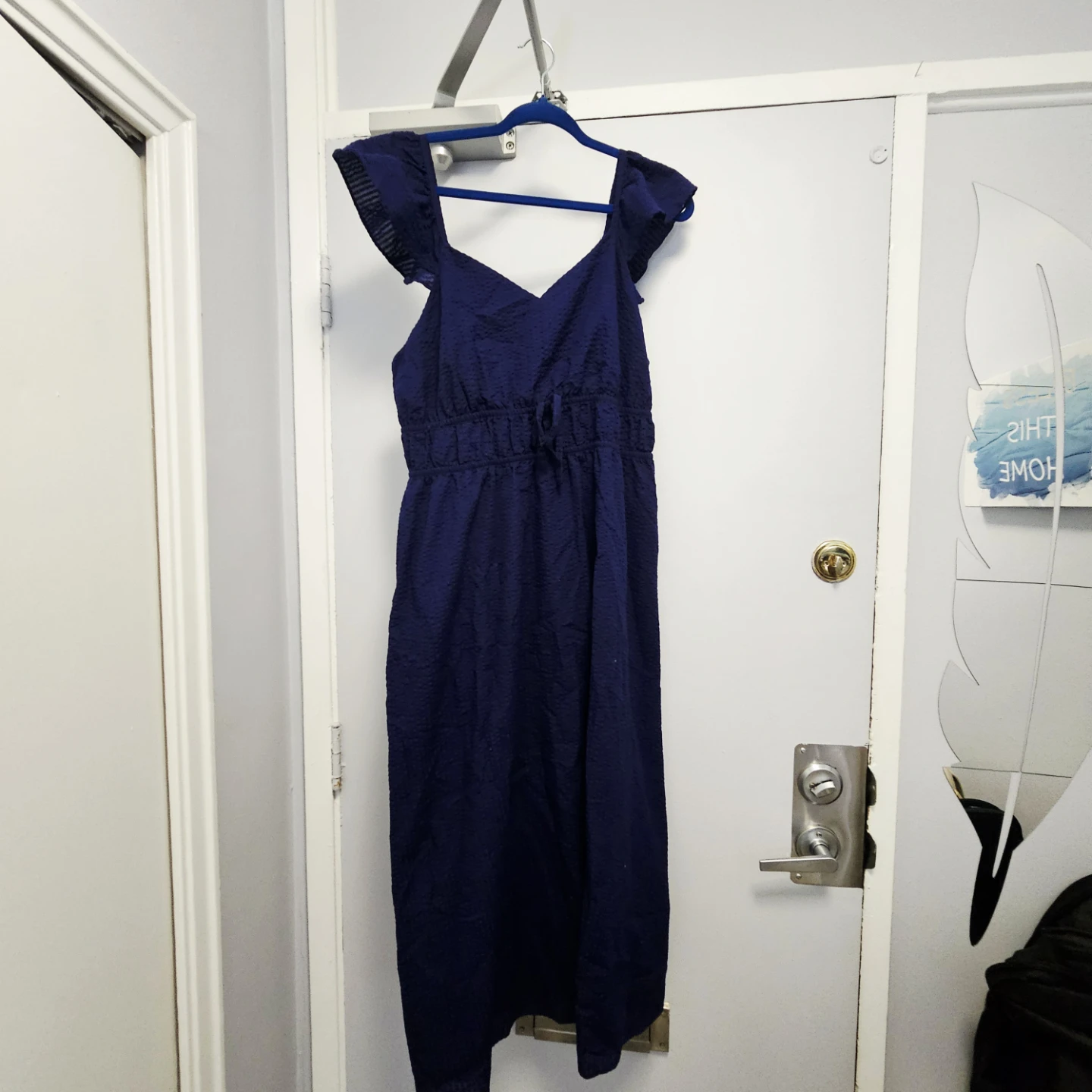 Navy Textured Midi Dress