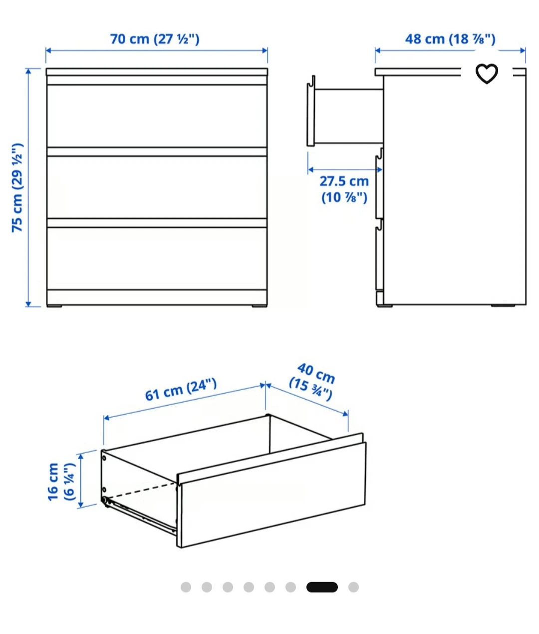 IKEA MALM 3-Drawer Chest - White - photo 4