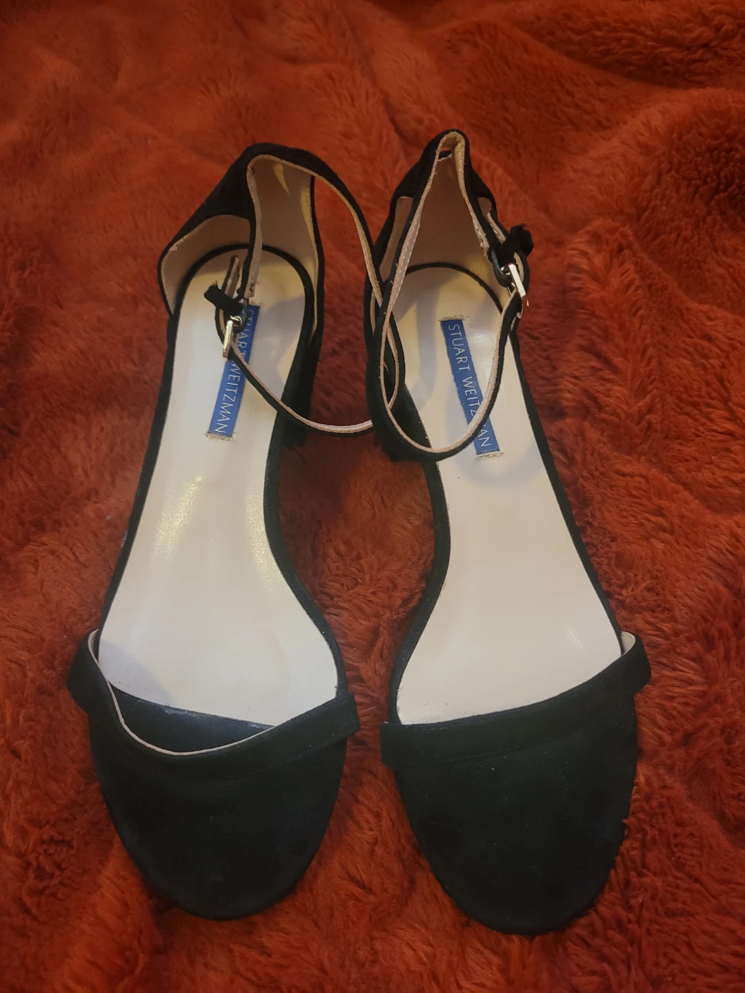Stuart Weitzman Black Suede Ankle Strap Block Heels Size 36