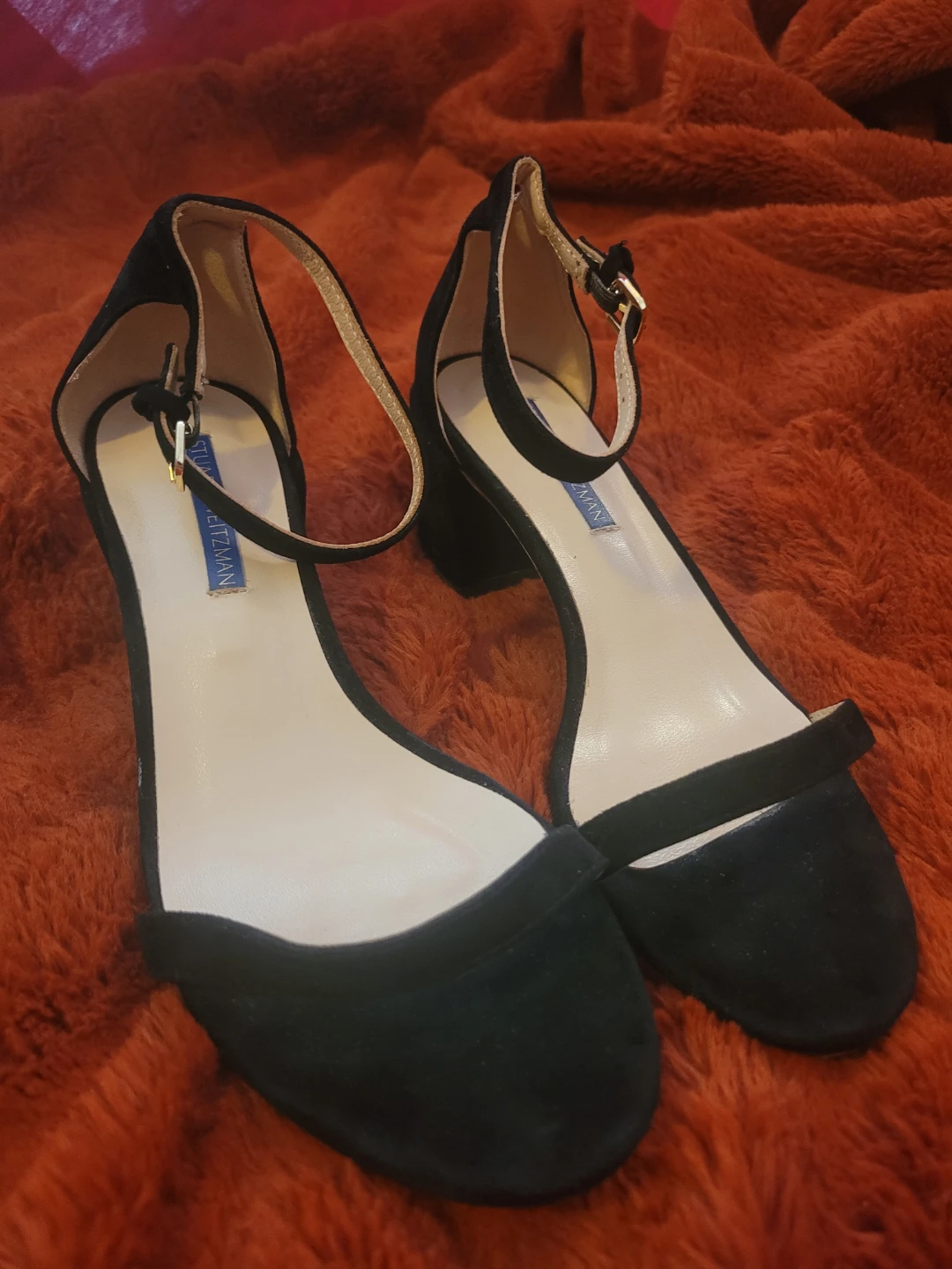 Stuart Weitzman Black Suede Ankle Strap Block Heels Size 36 - photo 2