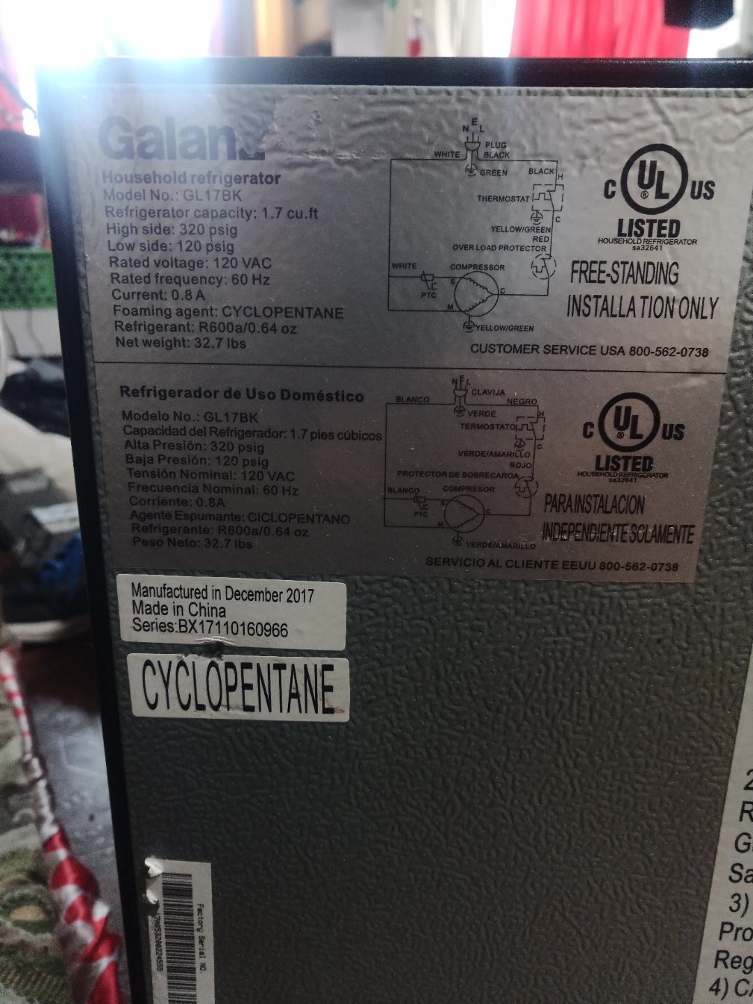 Galanz GL17BK Household Refrigerator - photo 2