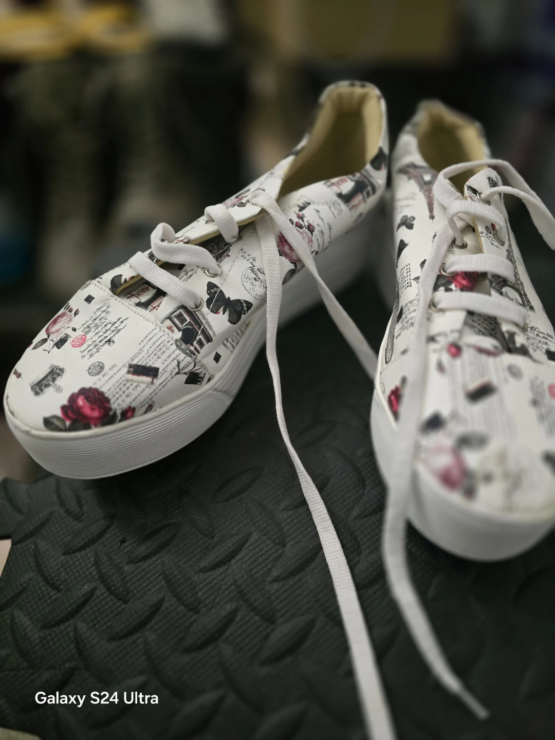 White Canvas Sneakers with Parisian Print - photo 2