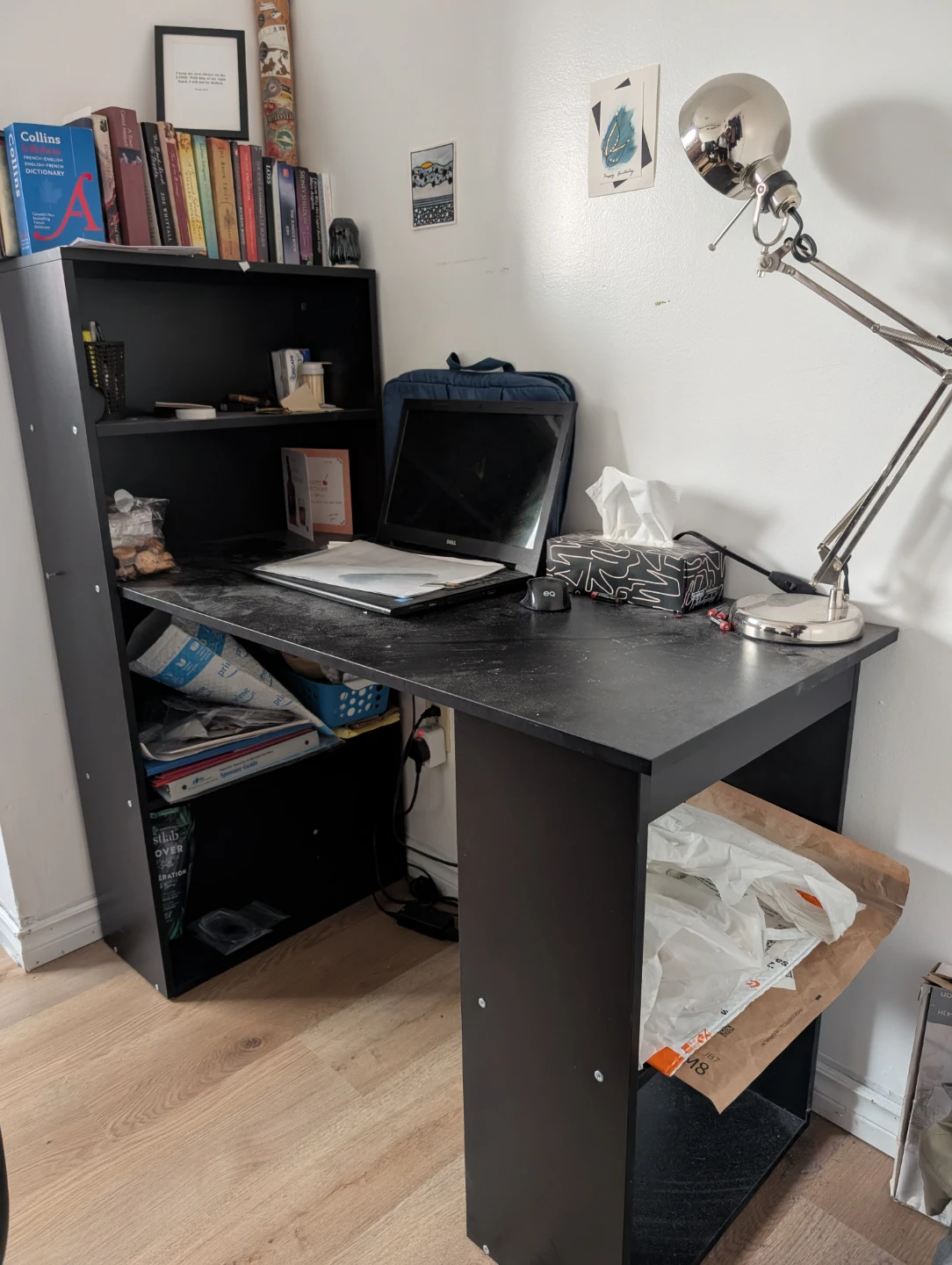 Black computer desk with bookshelf with swivel chair - photo 4