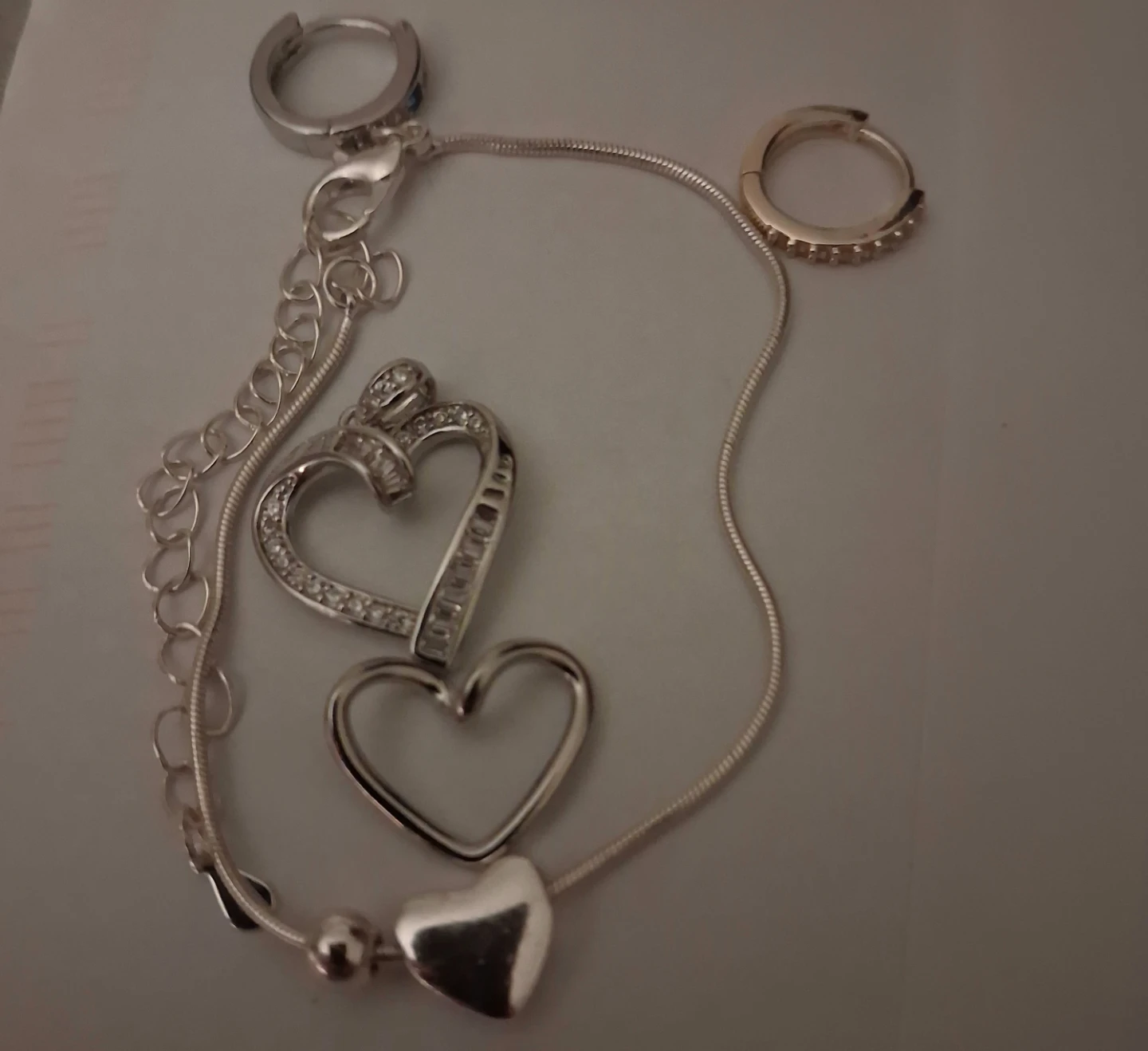Silver Heart Bracelet and Earrings Set