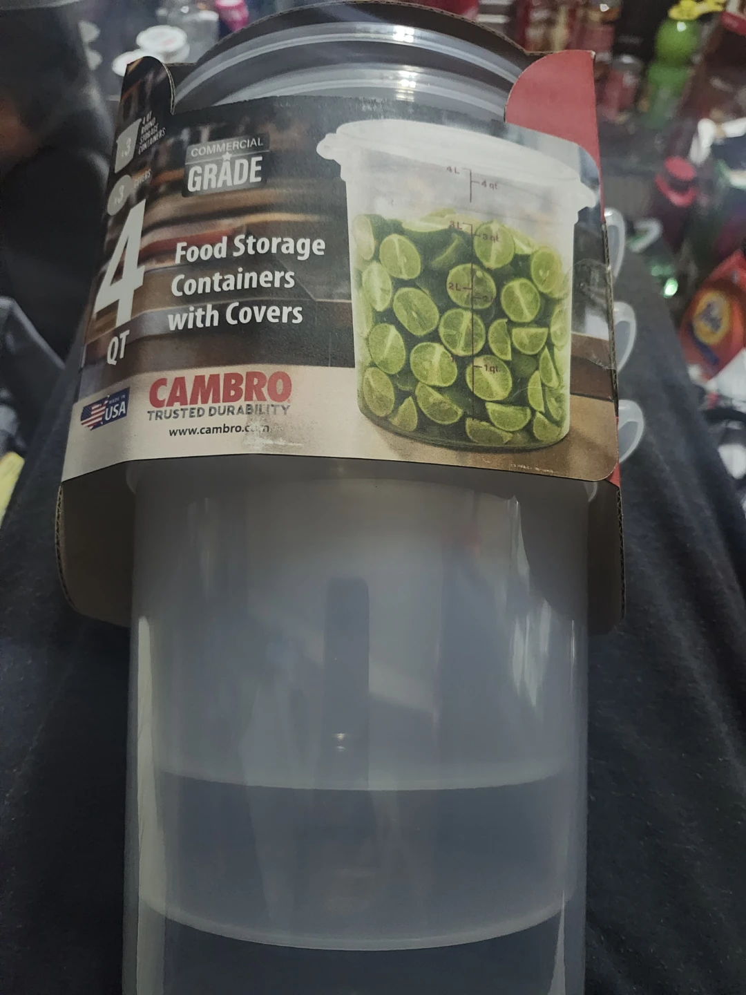 Cambro 4 Quart Food Storage Containers with Covers (Set of 3)