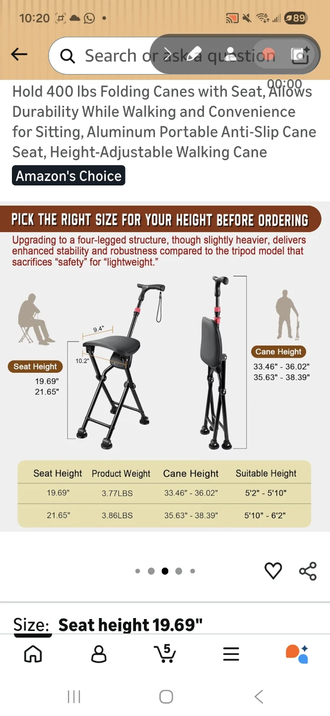 HZZEDNG 400 lbs Folding Cane with Seat - photo 4