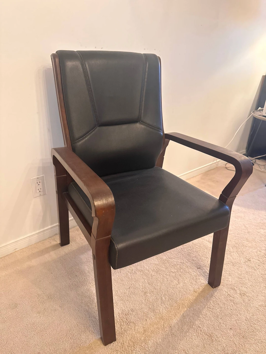 Black Leather Armchair with Wooden Frame