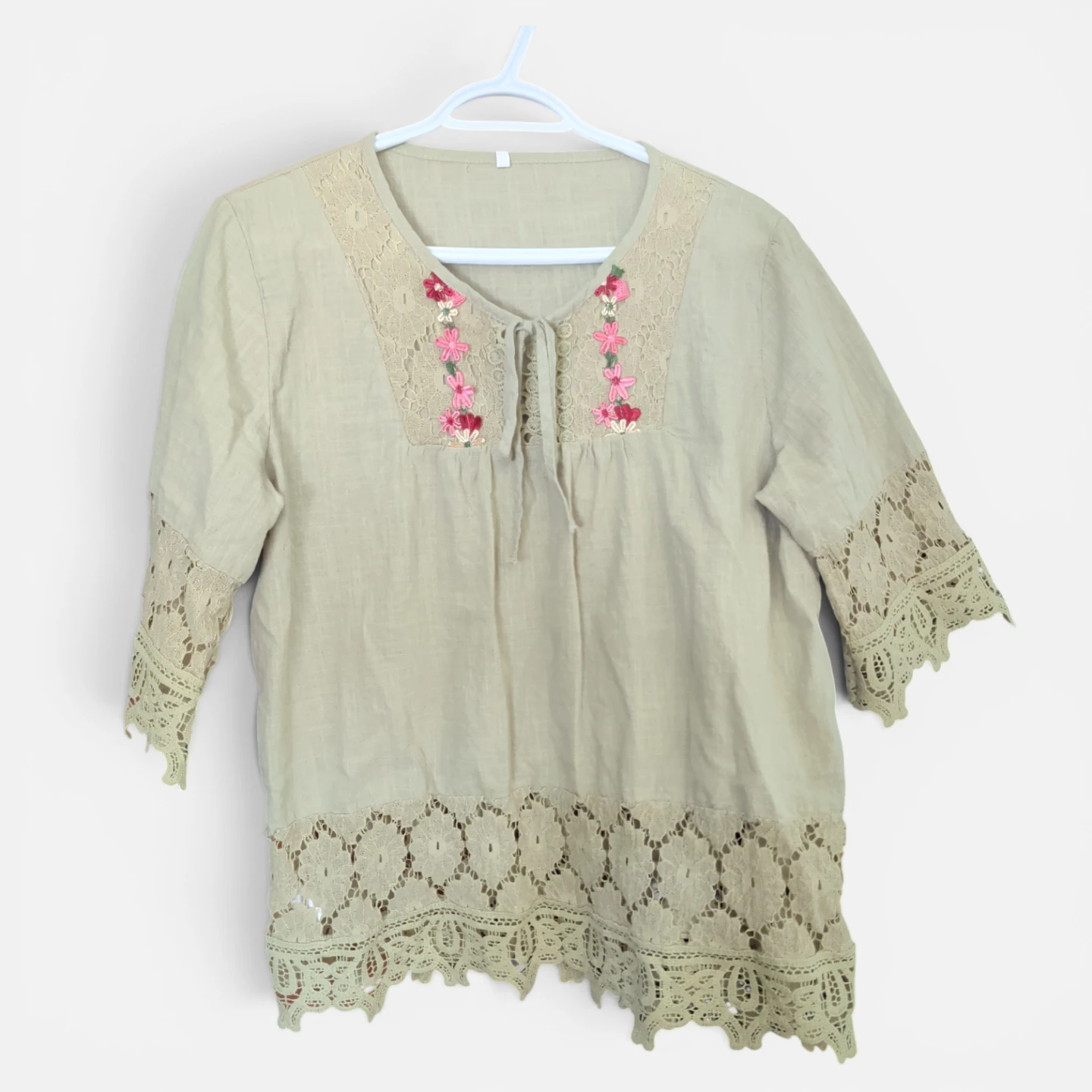 Women's Vintage Lace Blouse - Green, X-Large