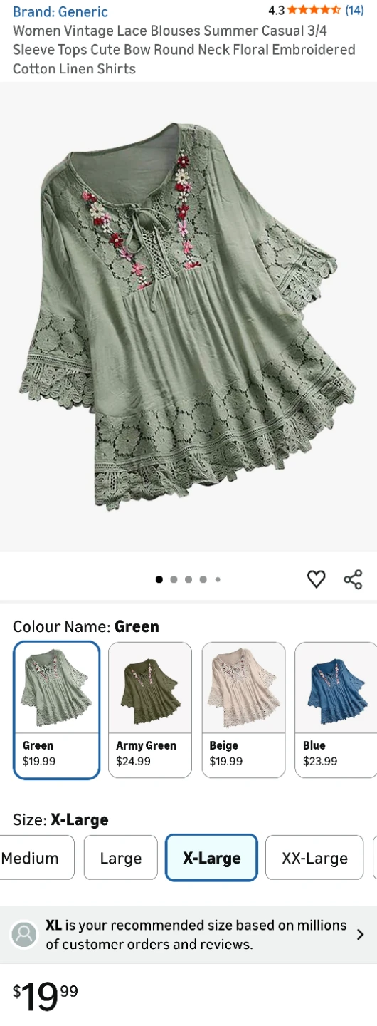 Women's Vintage Lace Blouse - Green, X-Large - photo 2