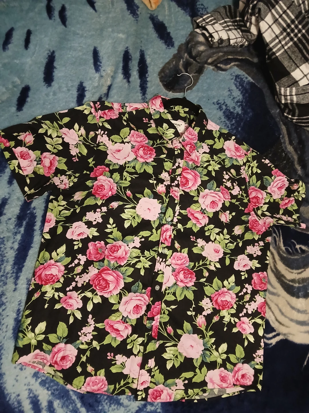 Tune Vuse Men's Black Floral Short Sleeve Button Up Shirt Size L