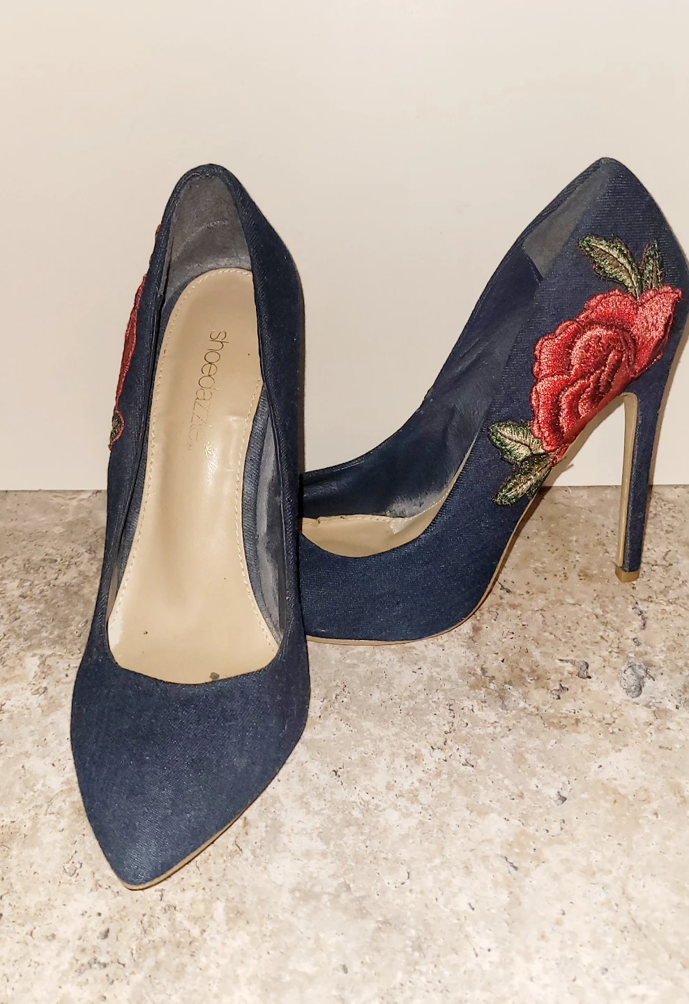 ShoeDazzle Denim Rose Embroidered Heels – Size 7.5 - photo 3