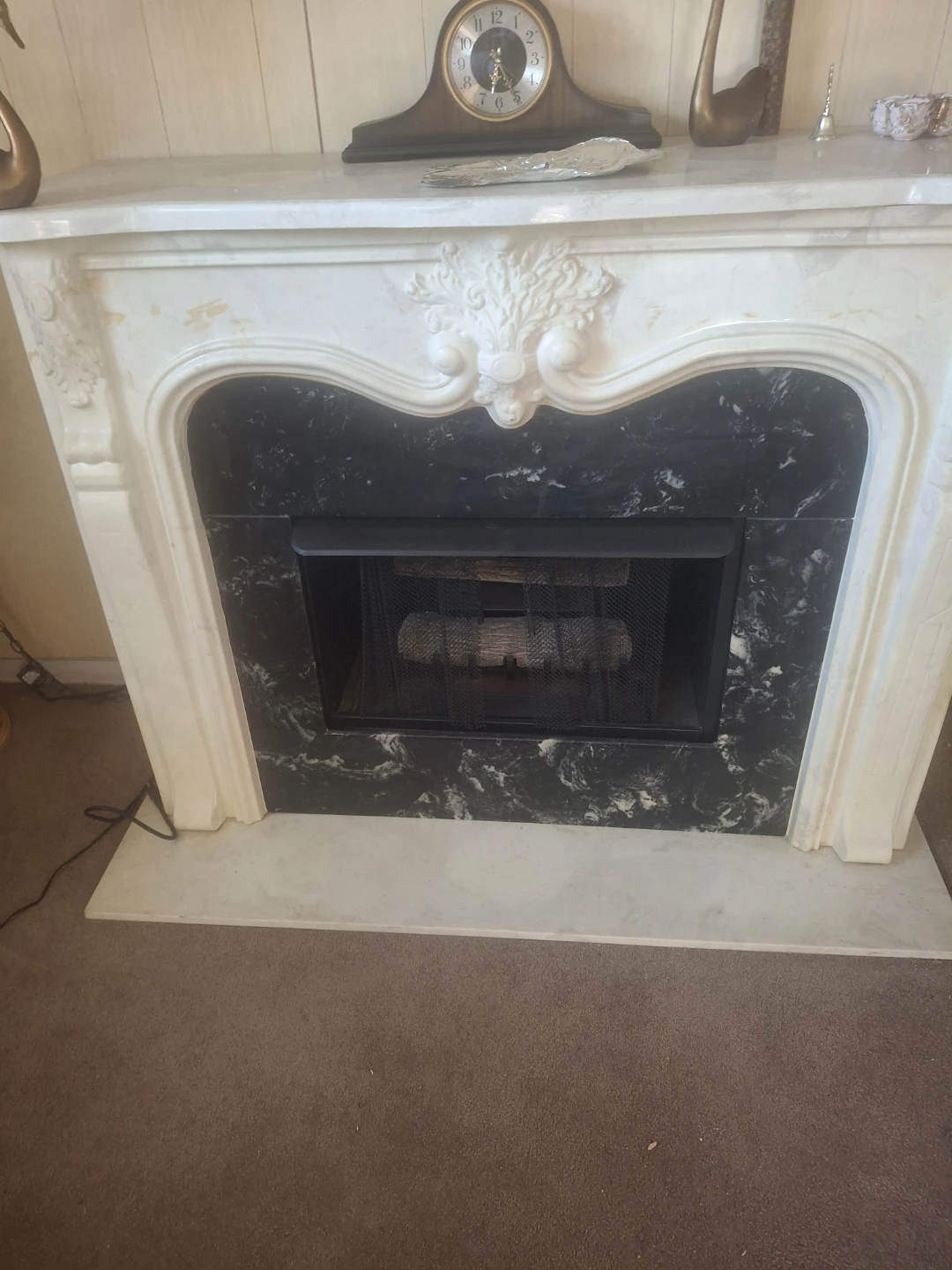 Marble Fireplace Mantel with Black Insert
