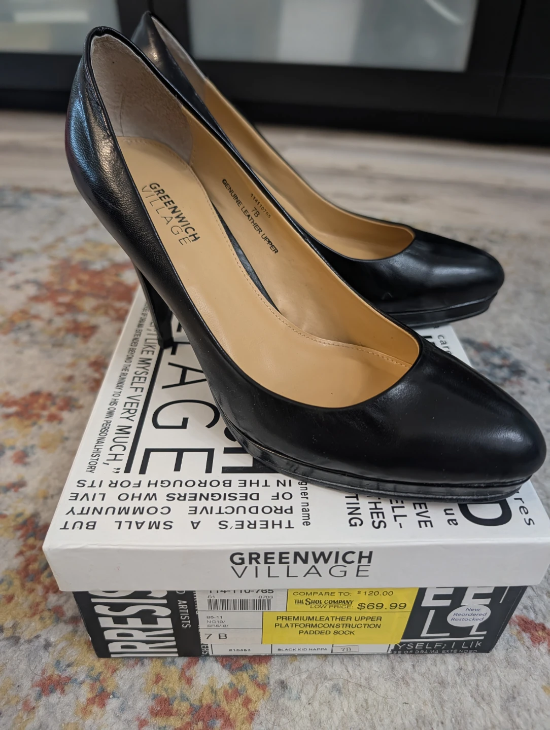 Greenwich Village Black Leather Platform Heels - Size 7