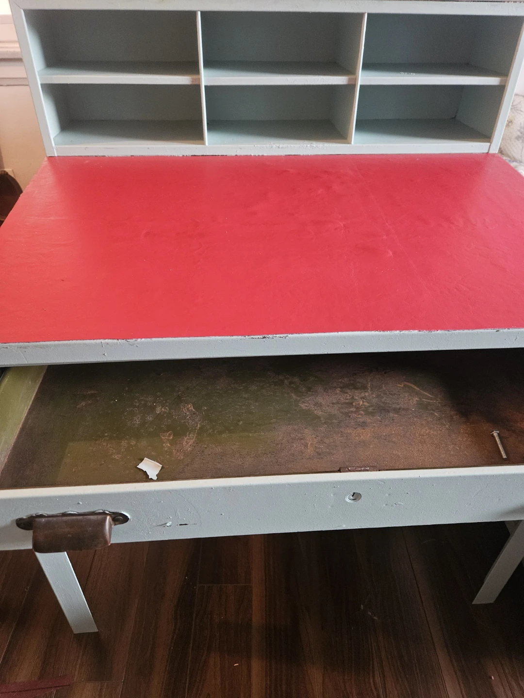Vintage Desk with Shelves and Red Top - photo 4
