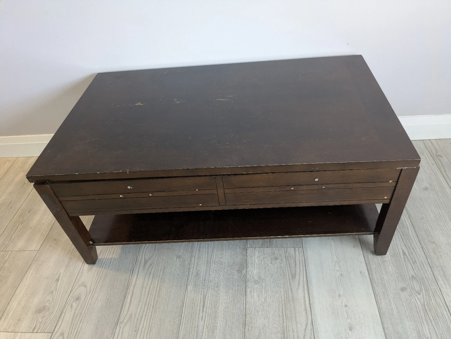 Dark Brown Coffee Table with Drawers and Shelf - photo 3