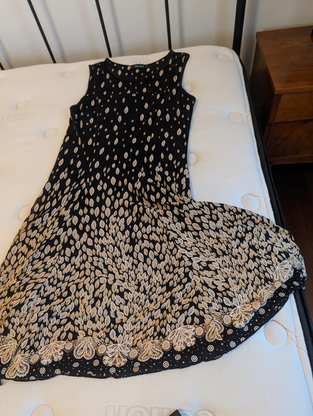Anna Bella Black & Beige Leaf Print Dress - Size M - photo 3