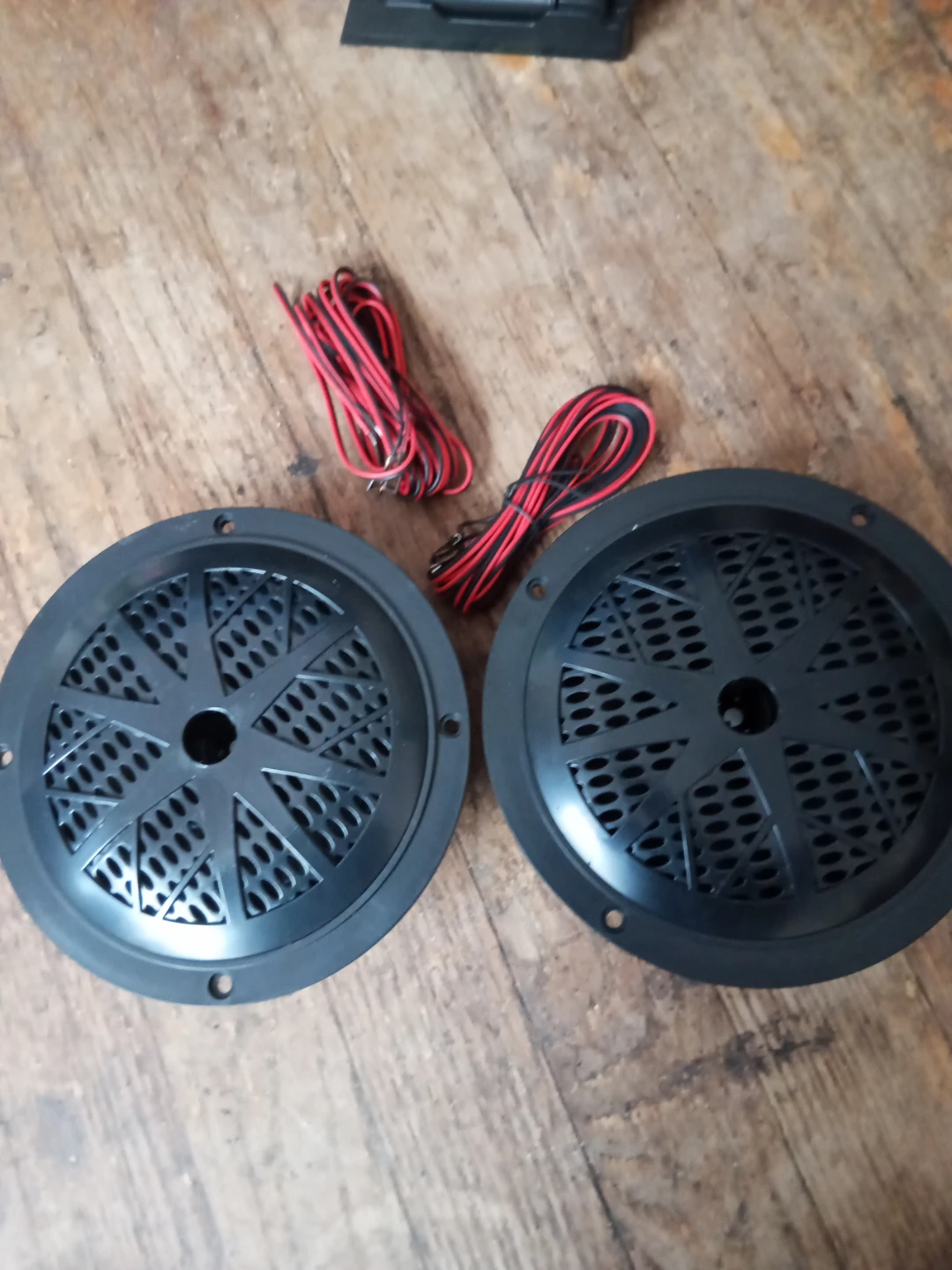 Pair of Black Car Speakers with Wires