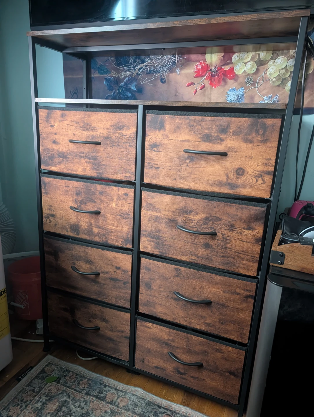 8 drawer Rustic Wood Fabric Drawer Dresser