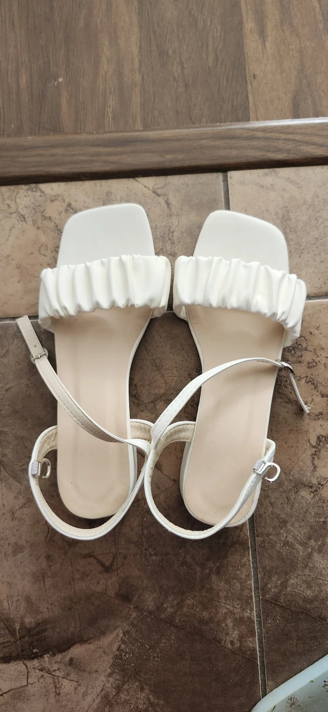 White Ruched Strap Sandals
