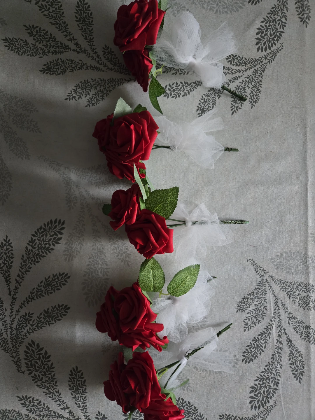 Red Faux Roses with White Tulle Boutonnieres - photo 2
