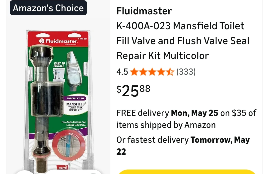 Fluidmaster Universal Fill Valve + 2" Flapper