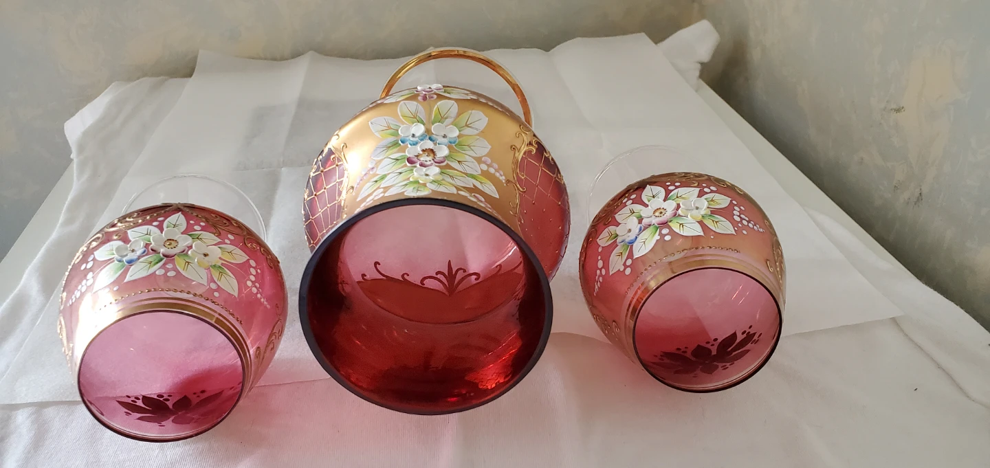 Hand-Painted Glass Vase and Goblets Set - photo 5