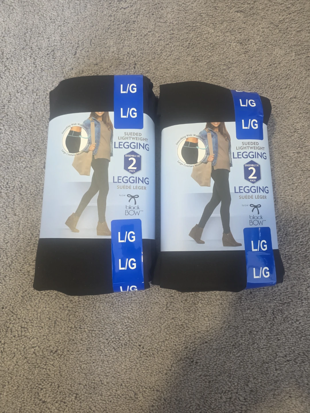 Black Bow Sueded Lightweight Leggings - Size L/G (2 Pack)