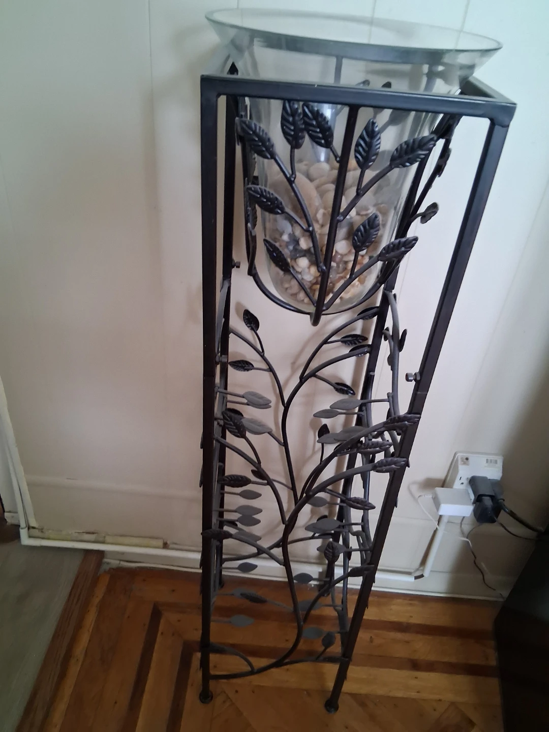 Wrought Iron Tall Planter Stand with Glass Vase