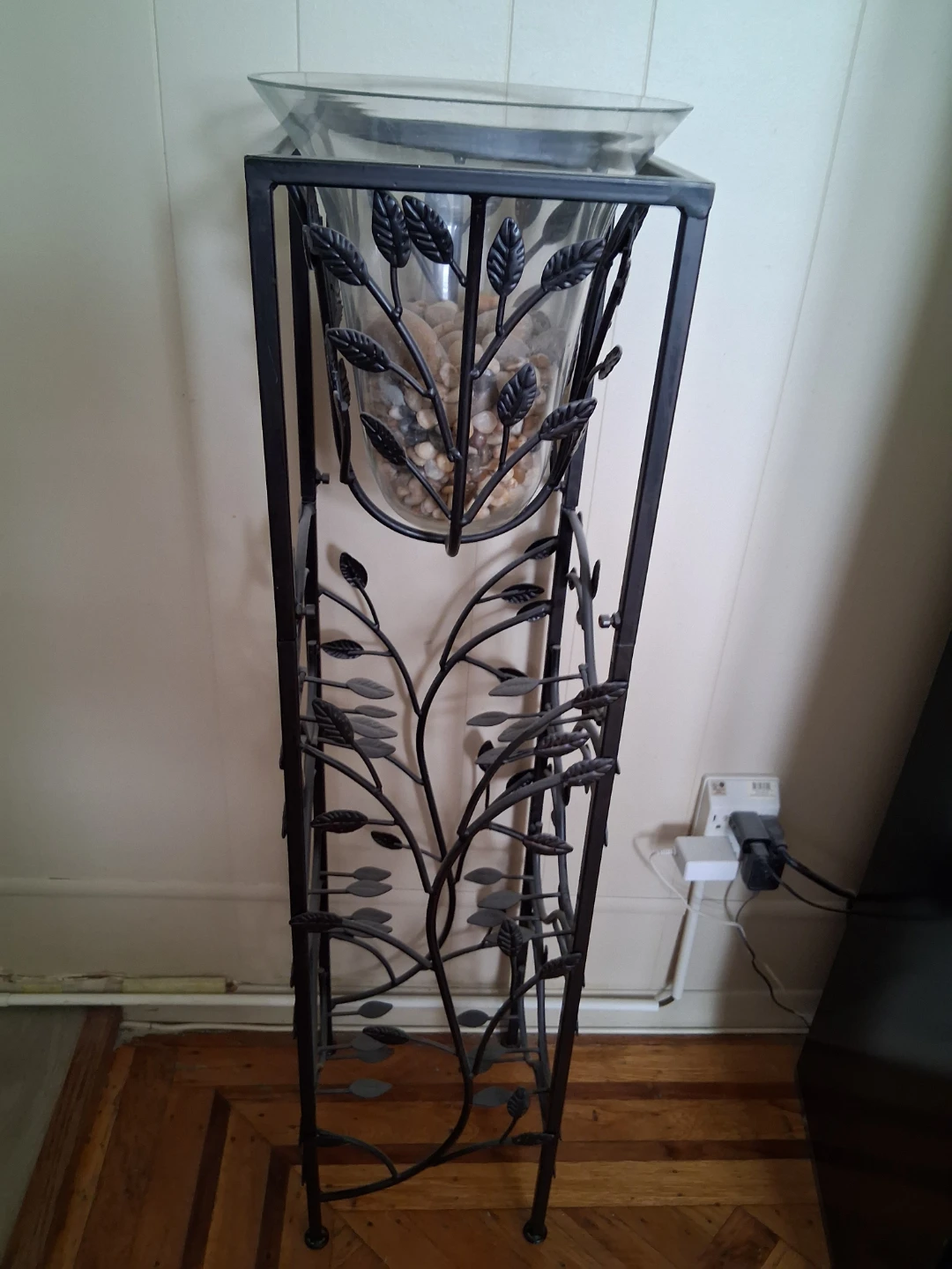 Wrought Iron Tall Planter Stand with Glass Vase - photo 2