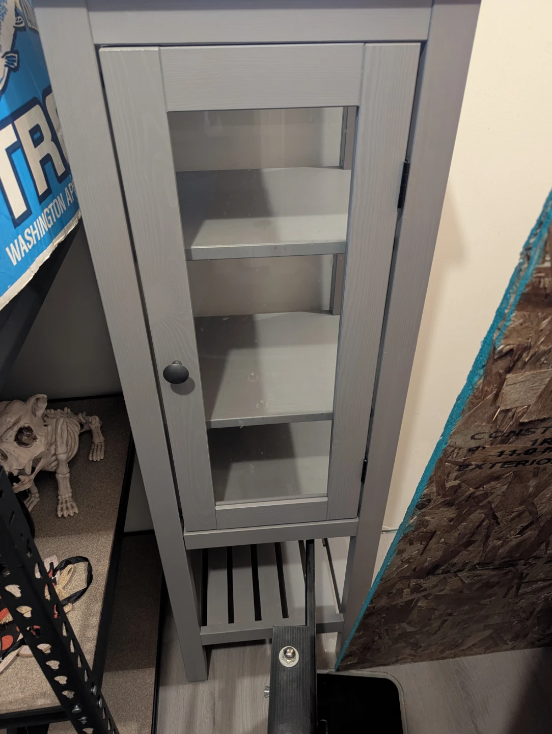 Grey Storage Cabinet with Glass Door