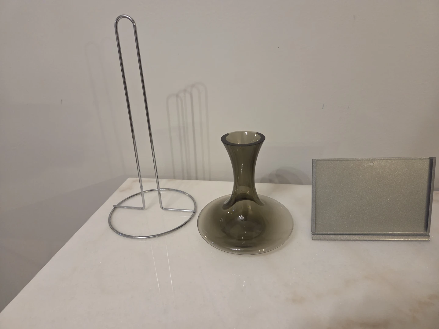 Glass Decanter and Metal Paper Towel Holder