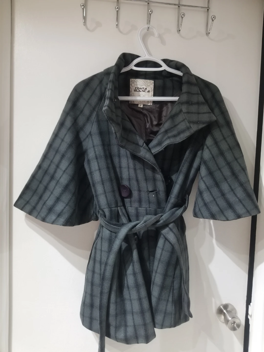 COSTA BLANCA Plaid Bell Sleeve Belted Jacket - Size S