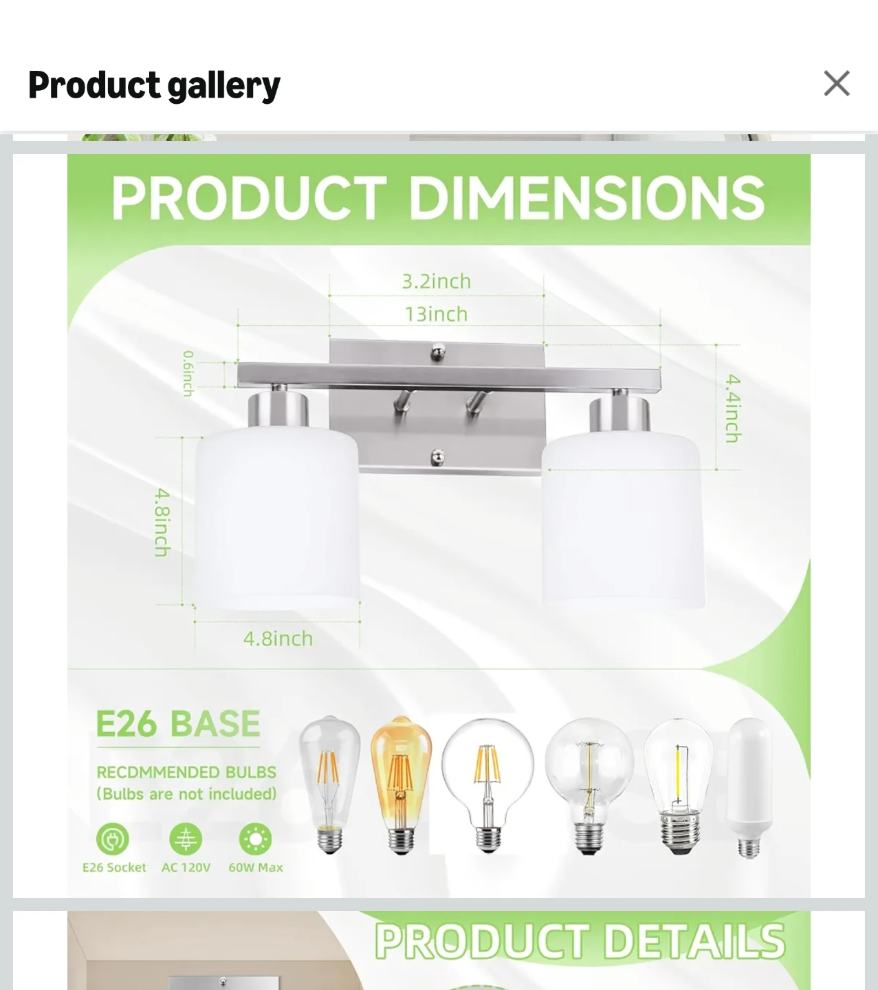 2-Light Vanity Light Fixture with White Glass Shade - photo 2