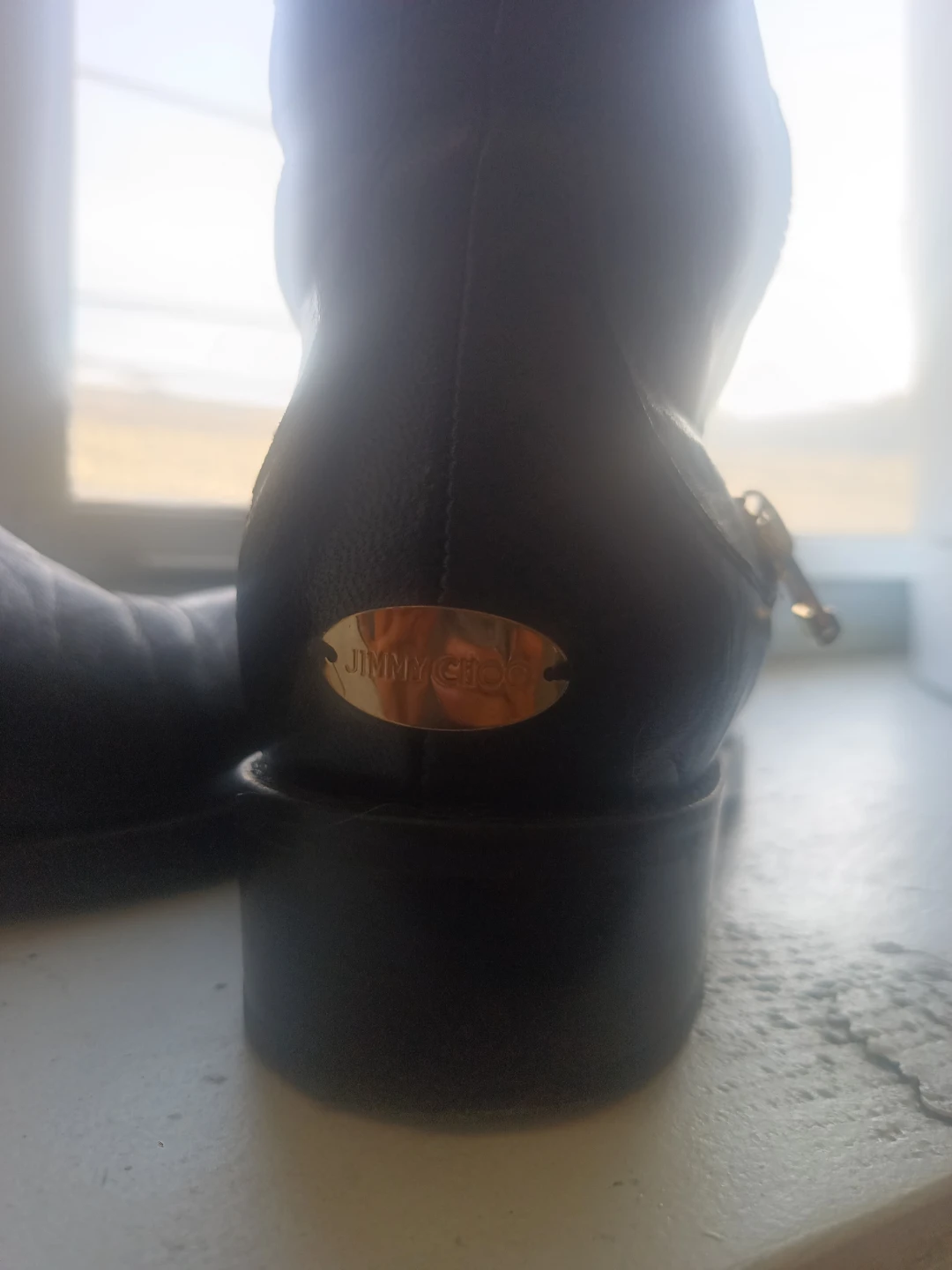 Jimmy Choo Black Leather Tall Boots with Gold Zippers - photo 2