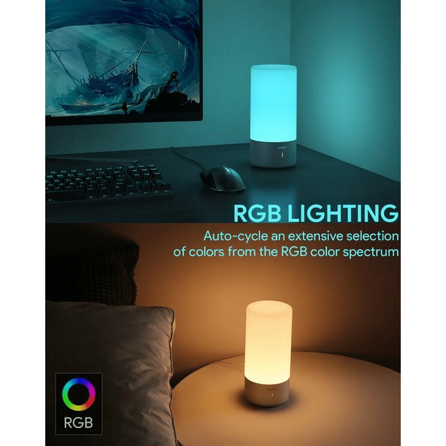 AUKEY RGB LED Table Lamp Touch Sensor - photo 4