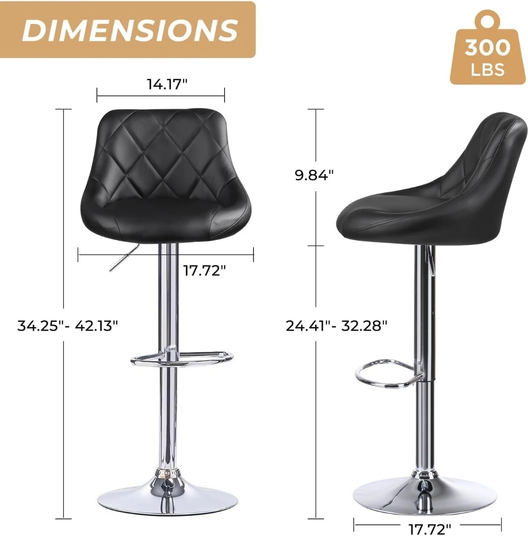 Set of 3 Black Bar Stools with Adjustable Height - photo 2