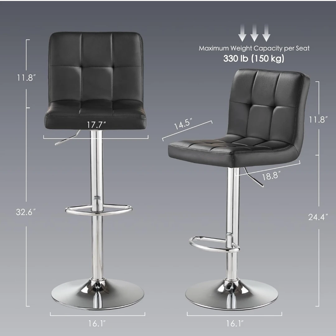 Set of 3 Black Bar Stools with Adjustable Height - photo 3