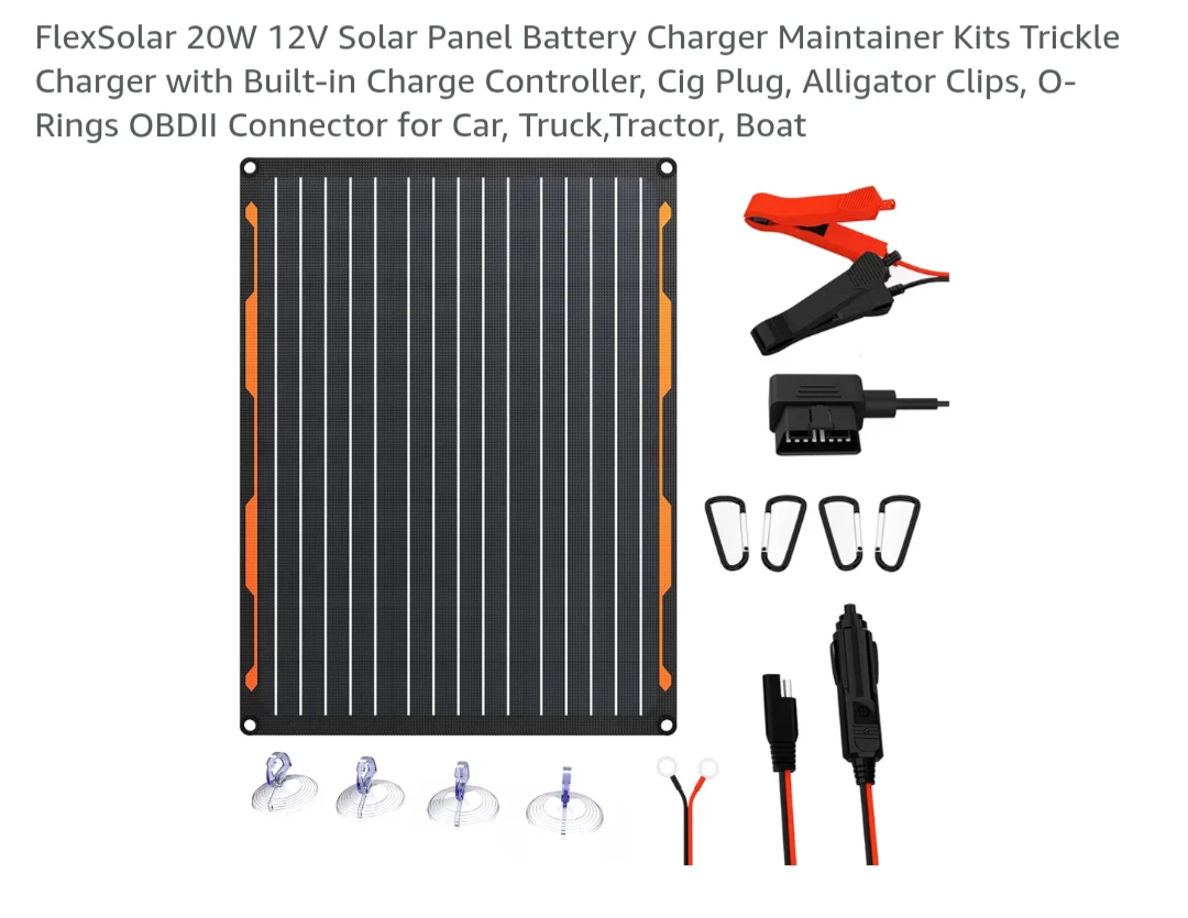 FlexSolar 20W 12V Solar Panel Battery Charger Maintainer Kit
