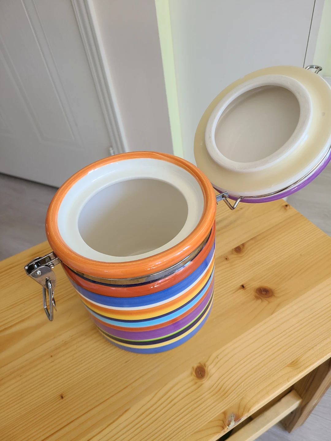Striped Ceramic Canister with Clamp Lid - photo 2