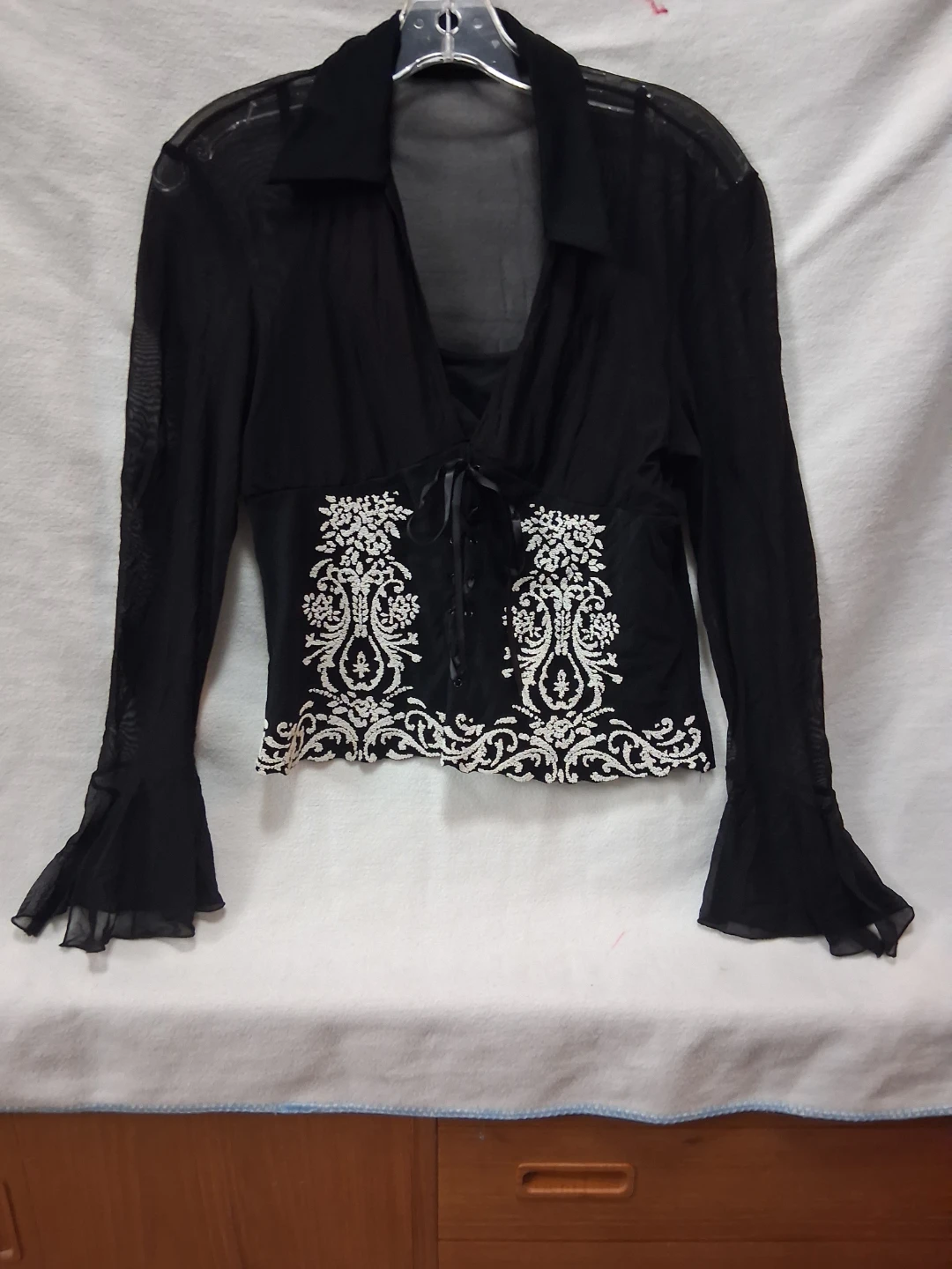 Joseph Ribkoff Black Sheer Blouse with White Embellishment - photo 2