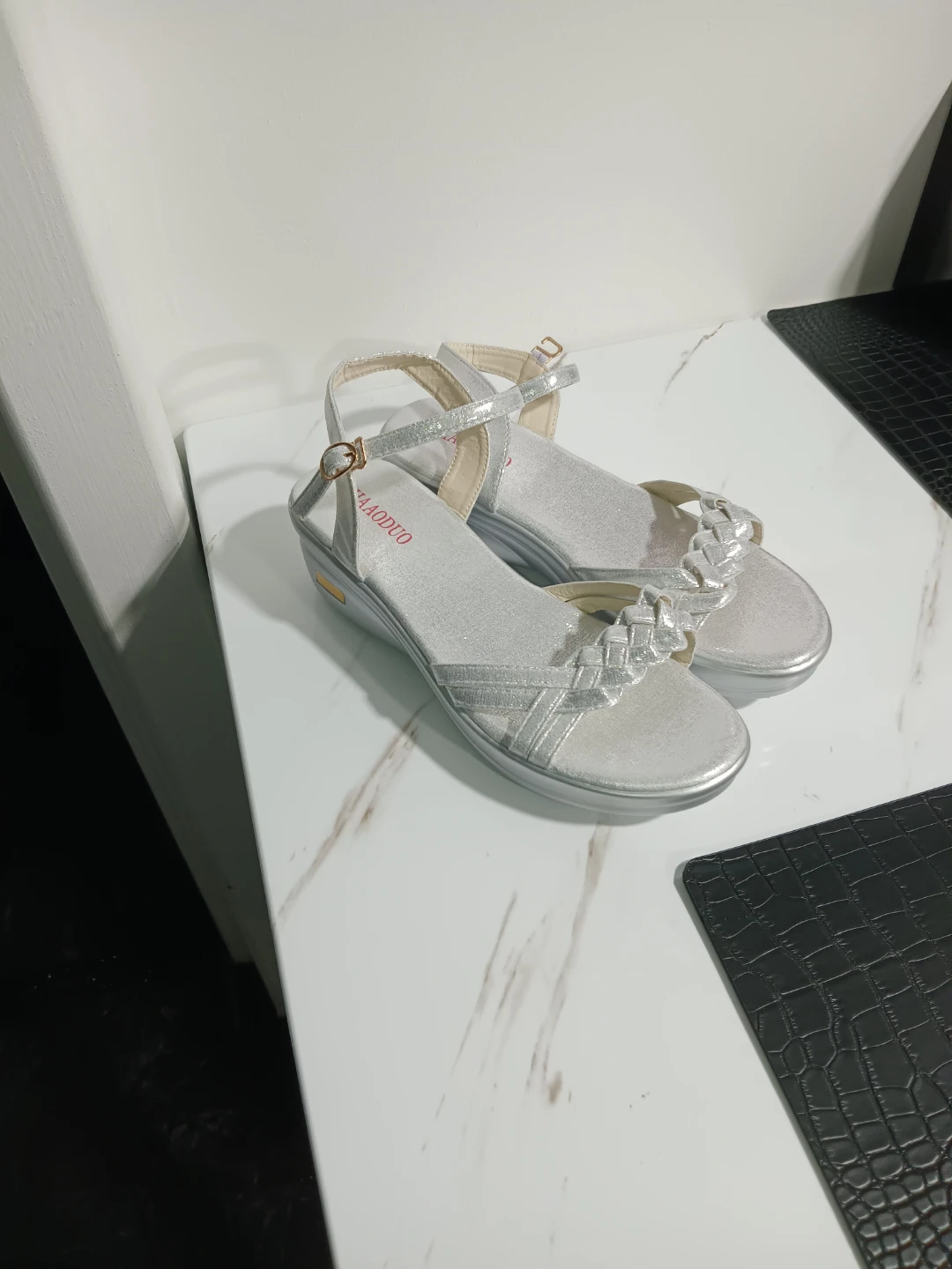 JIAODUO Silver Women's Wedge Sandals Size 41
