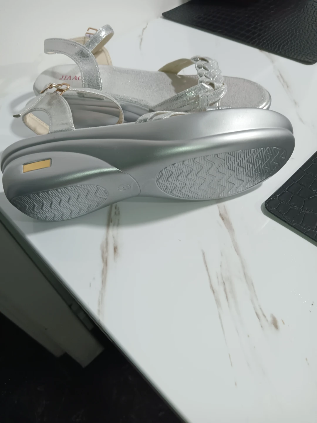JIAODUO Silver Women's Wedge Sandals Size 41 - photo 2