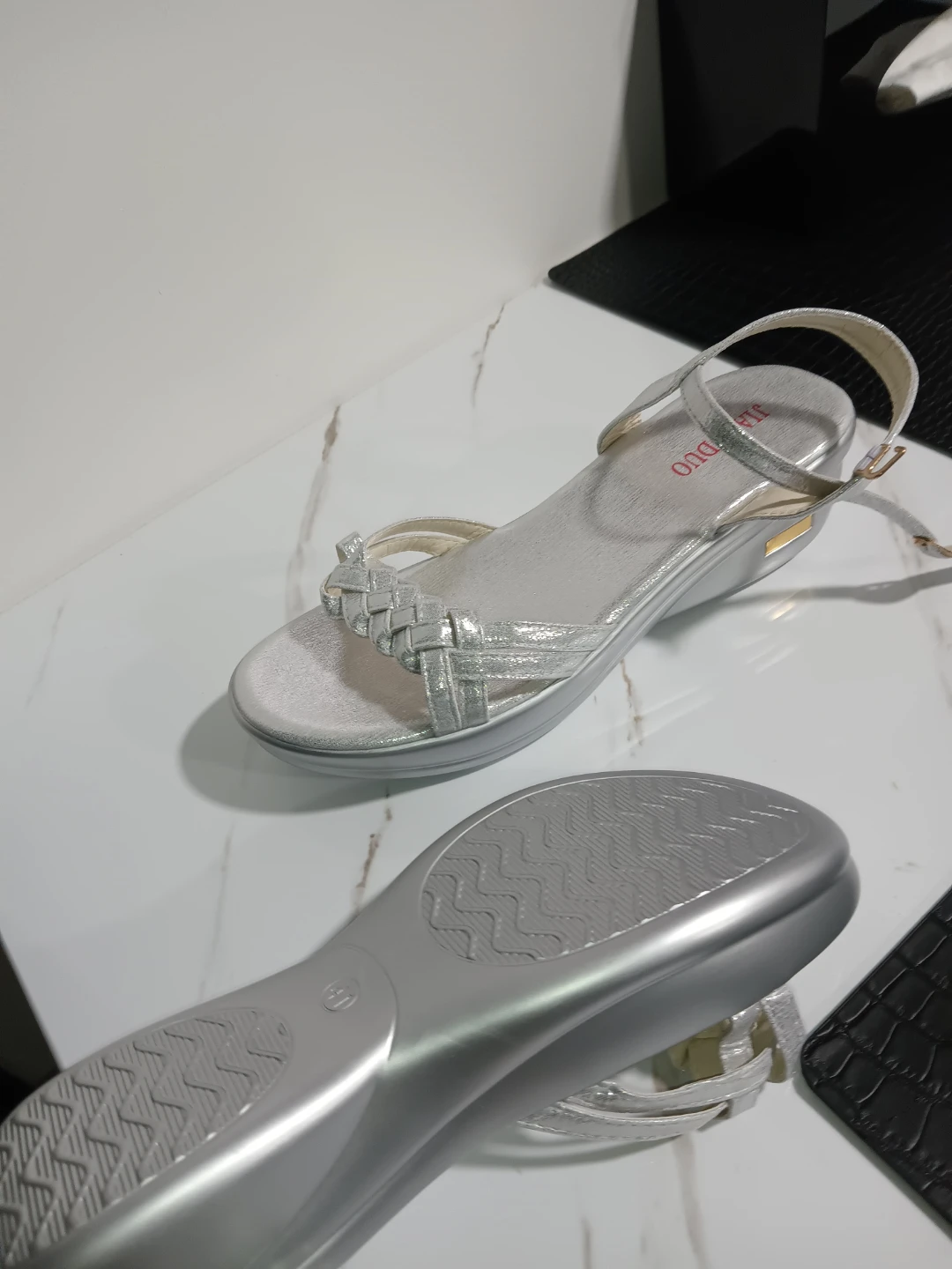 JIAODUO Silver Women's Wedge Sandals Size 41 - photo 4