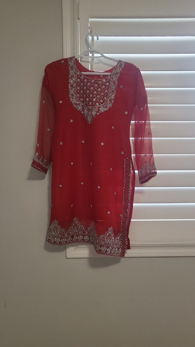 Red Embroidered Kurti and Sharara Set age 11-13 years old