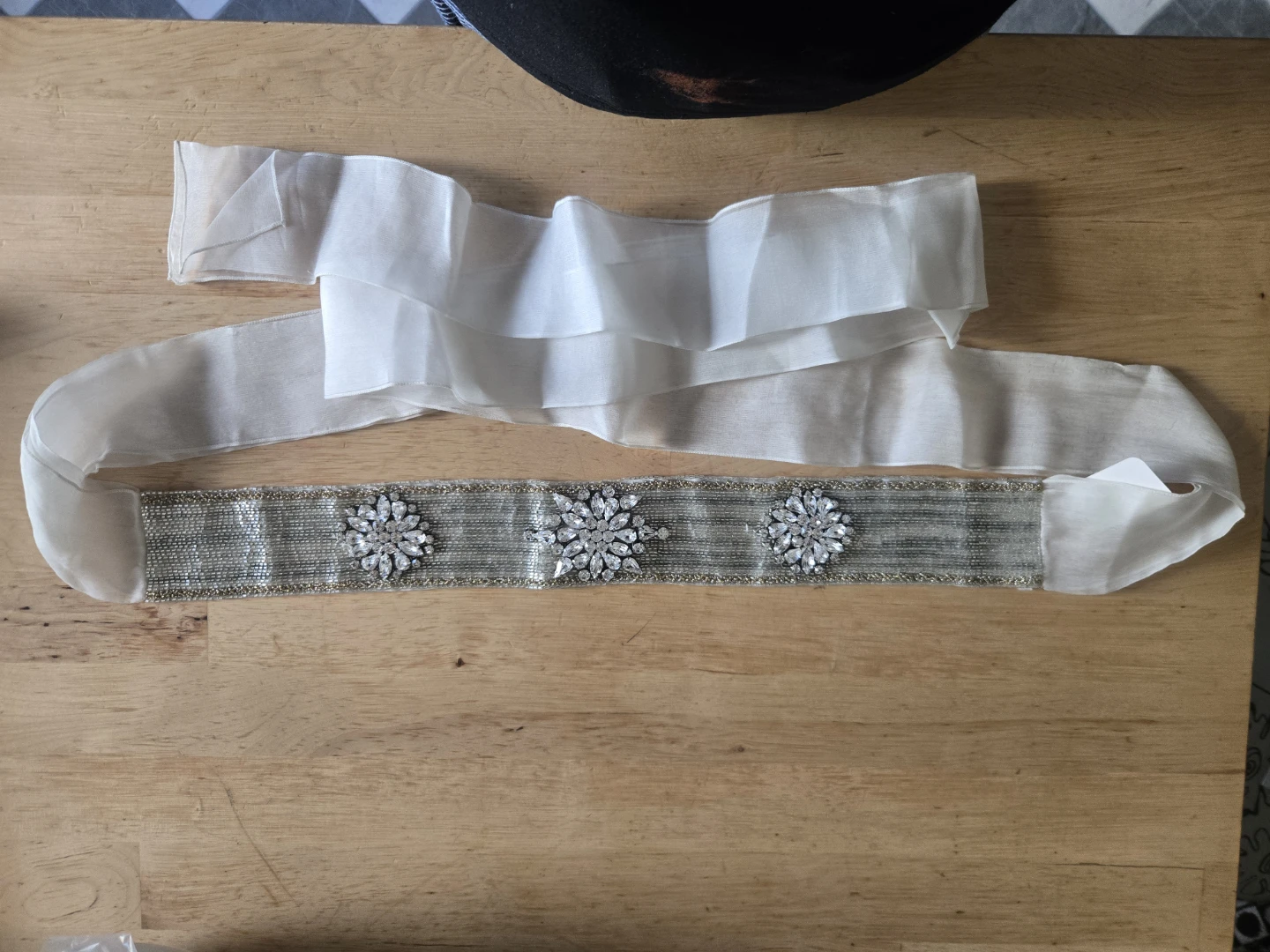 Beaded Embellished Belt with White Ribbon - photo 4