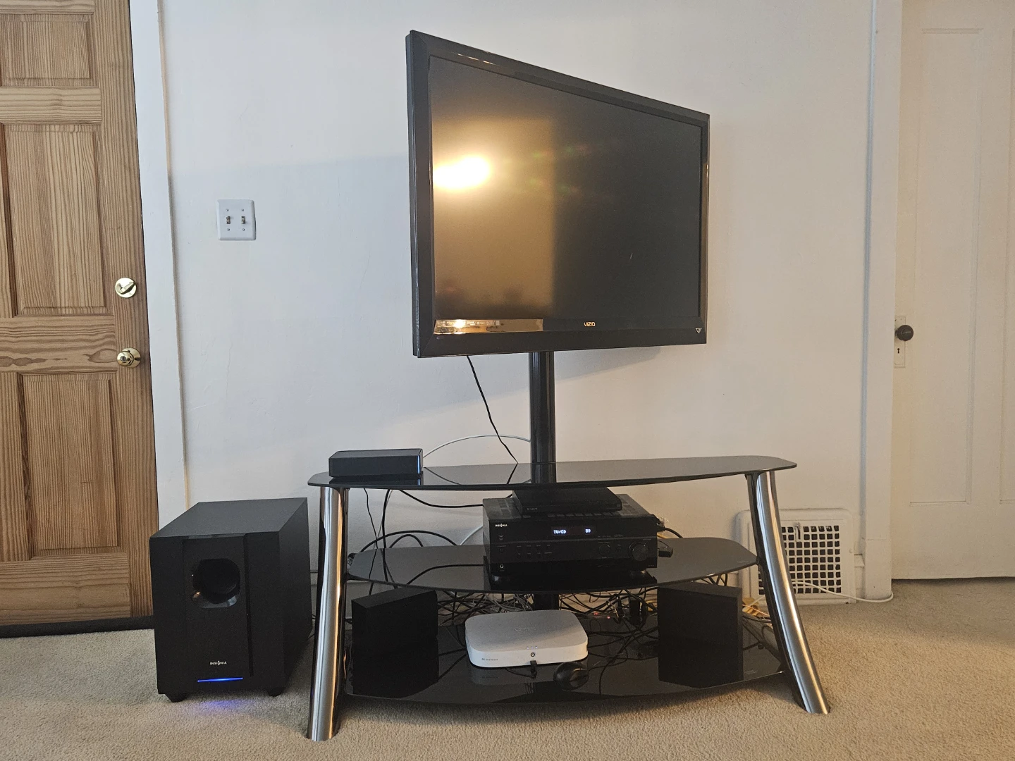 Black Glass TV Stand with Media Console (VISIO TV Included) - photo 3